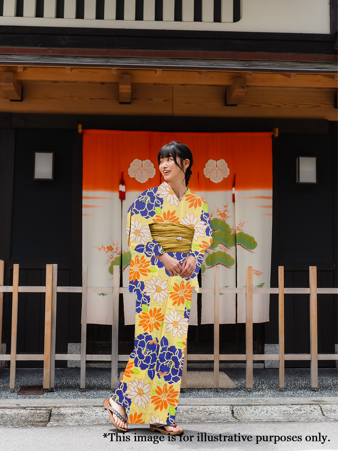 Women's Cotton Yukata, Casual Summer Kimono - Yellow, Orange Peony