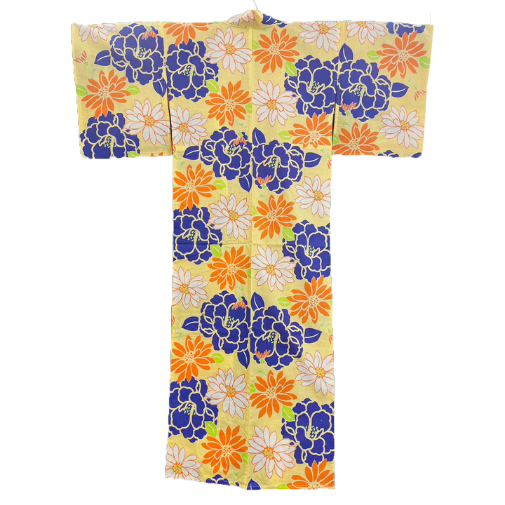 Women's Cotton Yukata, Casual Summer Kimono - Yellow, Orange Peony