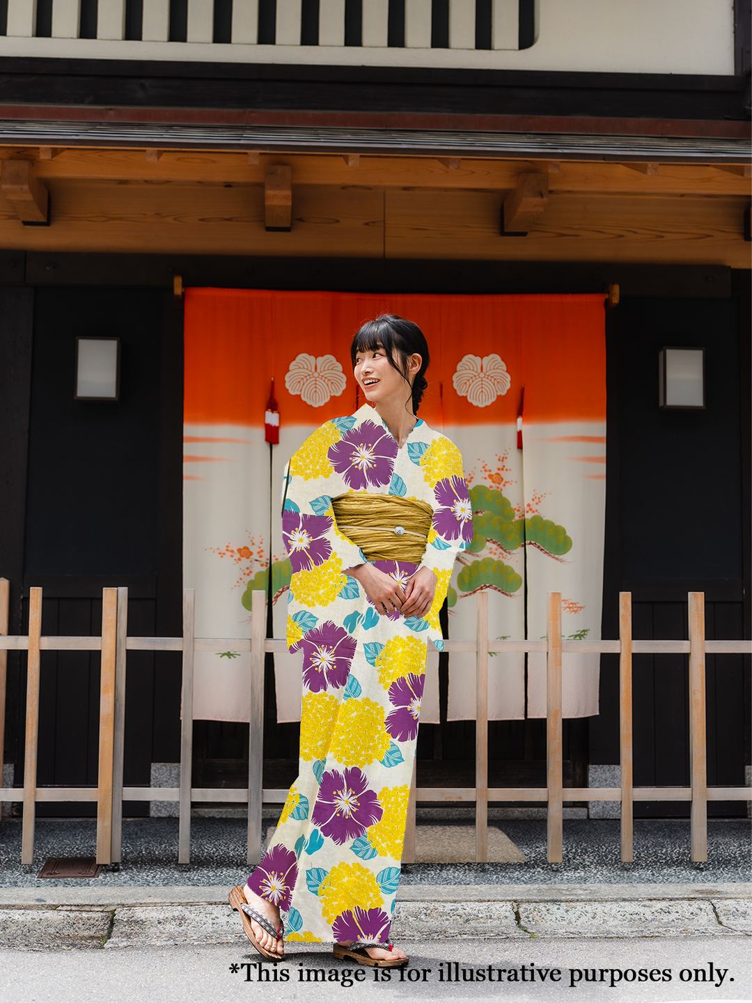 Women's Cotton Yukata, Casual Summer Kimono - White, Yellow Hydrangea