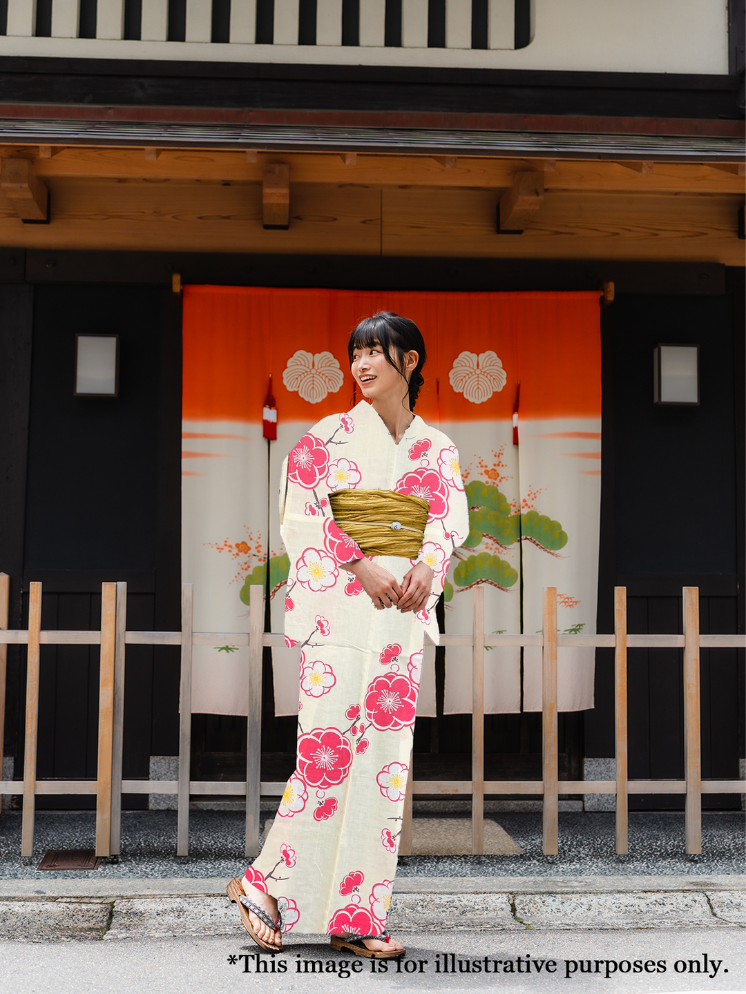 Women's Cotton Yukata, Casual Summer Kimono - White, Pink Plum