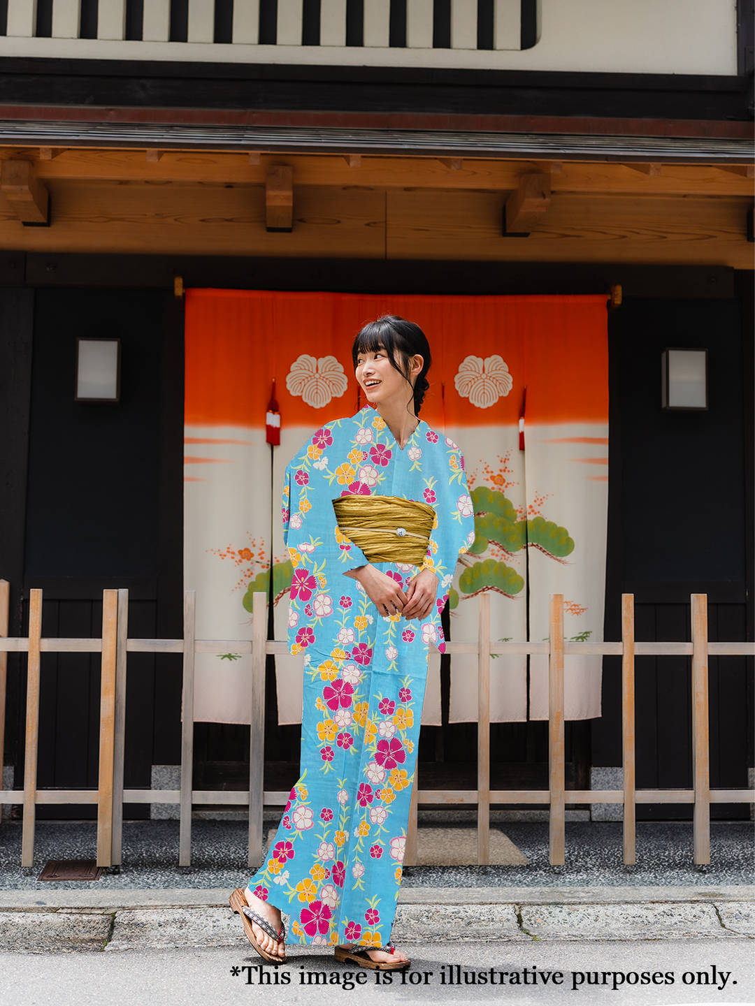 Women's Cotton Yukata, Casual Summer Kimono - Light Blue, Cherry blossoms