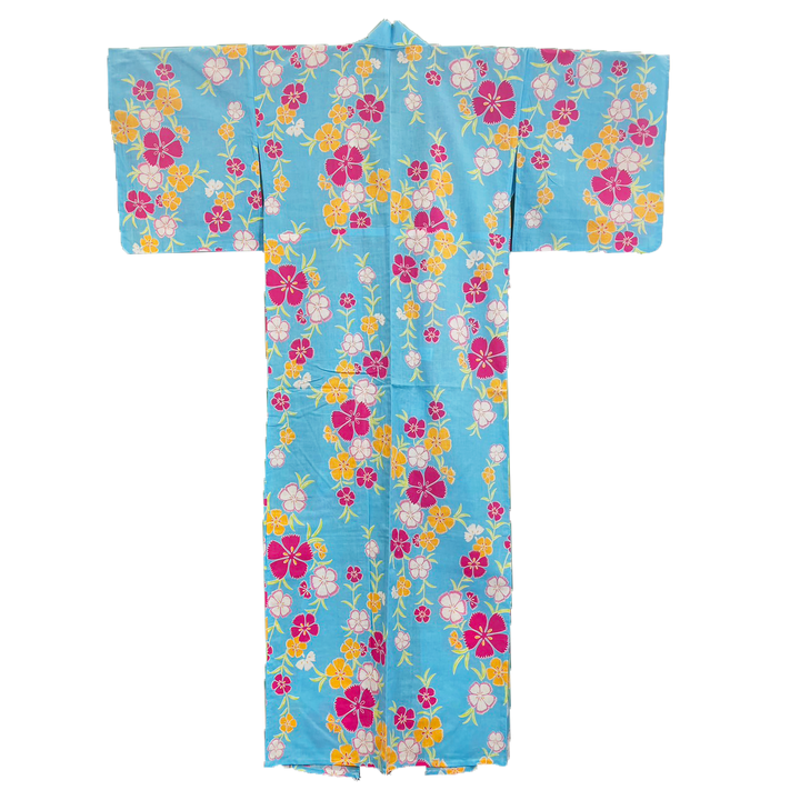 Women's Cotton Yukata, Casual Summer Kimono - Light Blue, Cherry blossoms