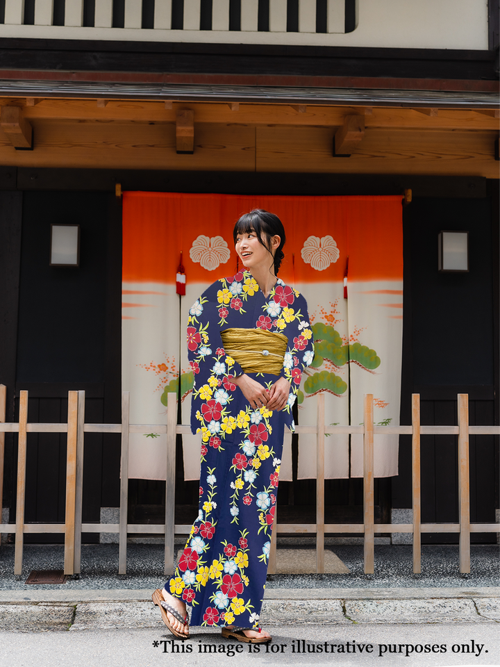 Women's Cotton Yukata, Casual Summer Kimono - Dark Blue, Cherry blossoms