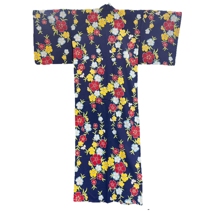 Women's Cotton Yukata, Casual Summer Kimono - Dark Blue, Cherry blossoms