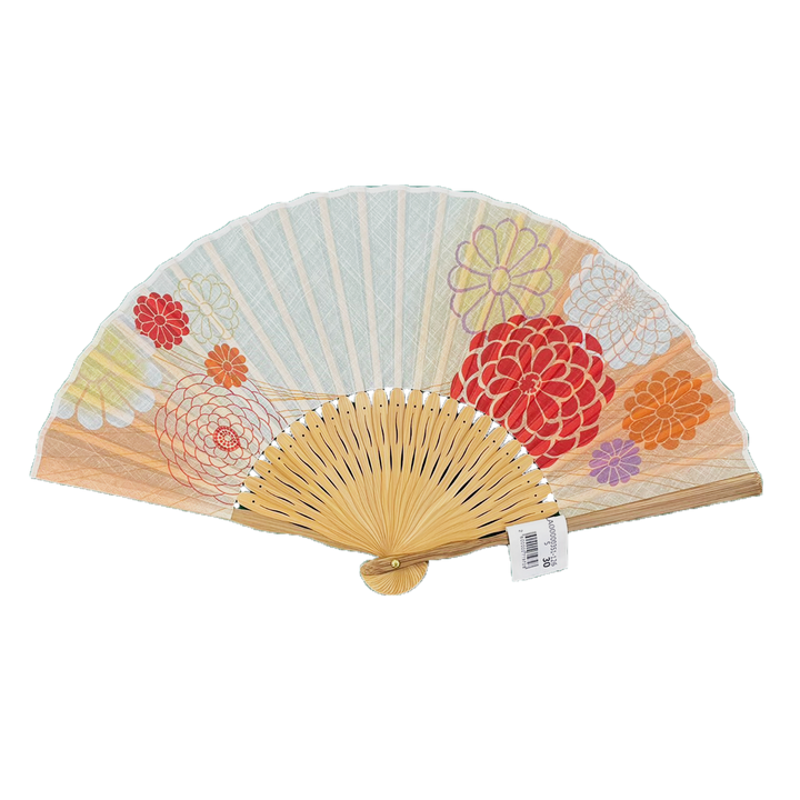 Japanese Sensu Foldable Fan | Fabric Type, Pink, Red Flowers