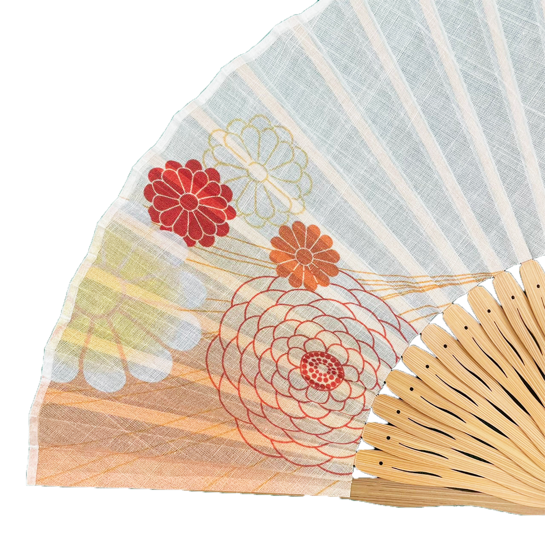 Japanese Sensu Foldable Fan | Fabric Type, Pink, Red Flowers