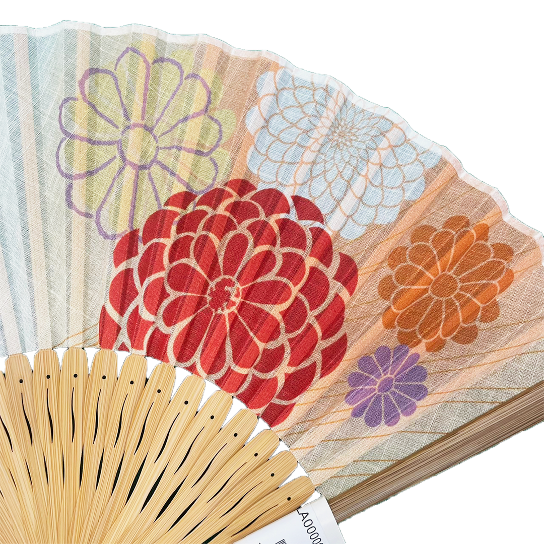 Japanese Sensu Foldable Fan | Fabric Type, Pink, Red Flowers