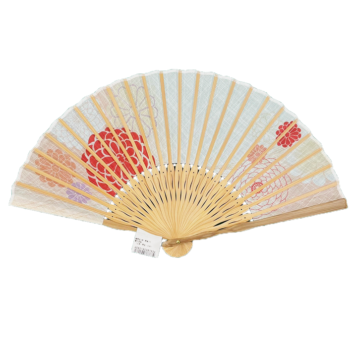 Japanese Sensu Foldable Fan | Fabric Type, Pink, Red Flowers