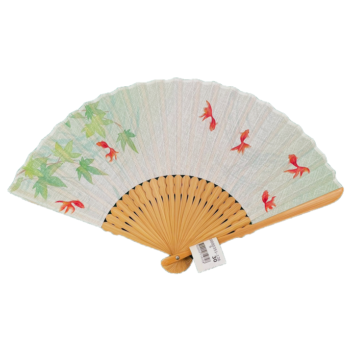 Japanese Sensu Foldable Fan | Fabric Type, Red Gold fish