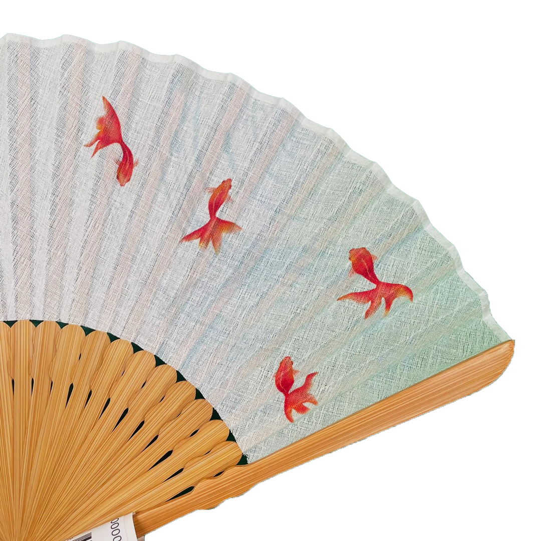 Japanese Sensu Foldable Fan | Fabric Type, Red Gold fish