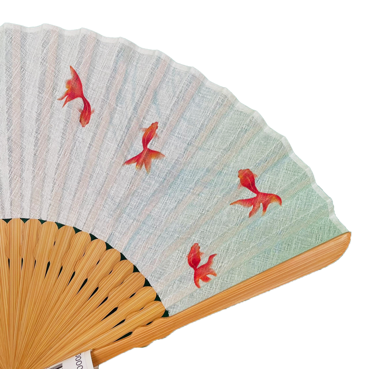 Japanese Sensu Foldable Fan | Fabric Type, Red Gold fish