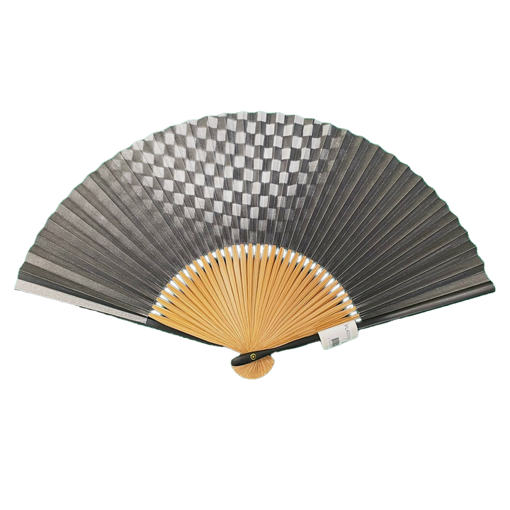 Japanese Sensu Foldable Fan | Paper Type, Black and Silver Checked