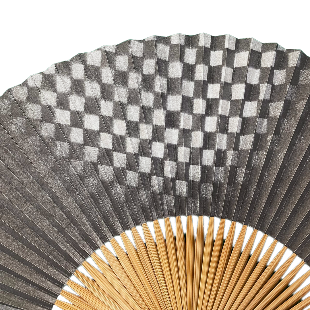 Japanese Sensu Foldable Fan | Paper Type, Black and Silver Checked