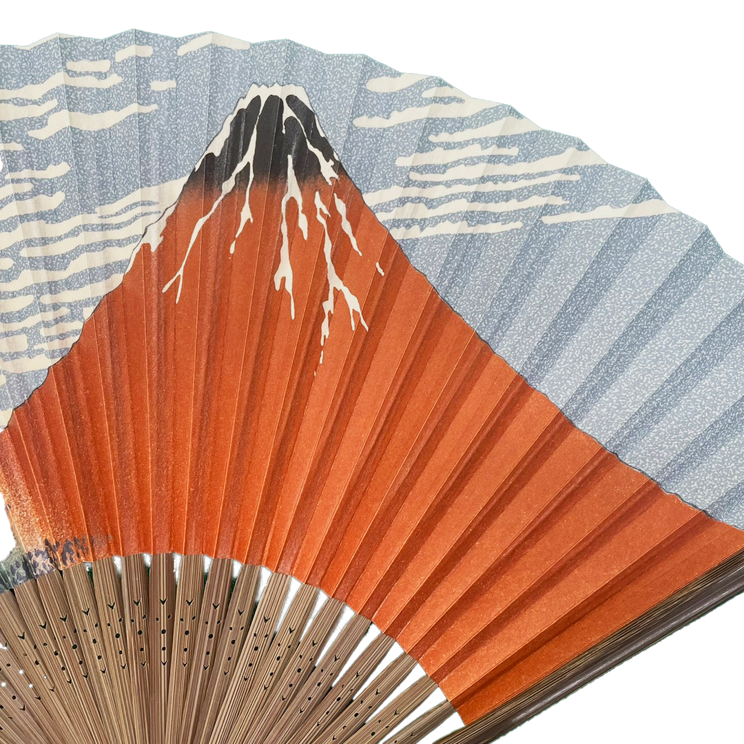 Japanese Sensu Foldable Fan | Paper Type, Red Mt. Fuji