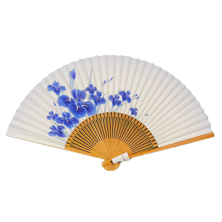 Japanese Sensu Foldable Fan | Paper Type, Blue Flowers