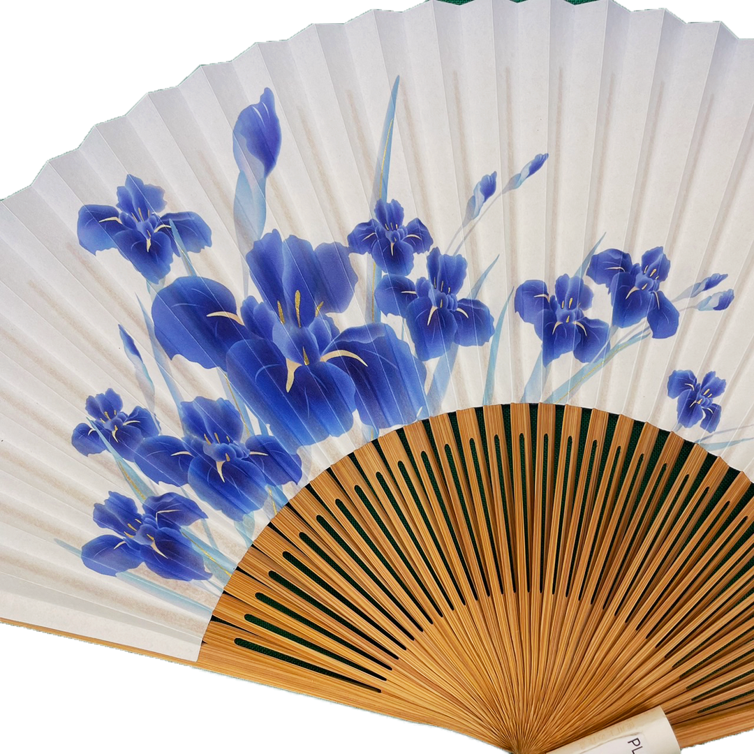 Japanese Sensu Foldable Fan | Paper Type, Blue Flowers