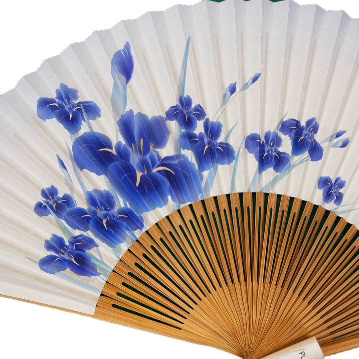 Japanese Sensu Foldable Fan | Paper Type, Blue Flowers