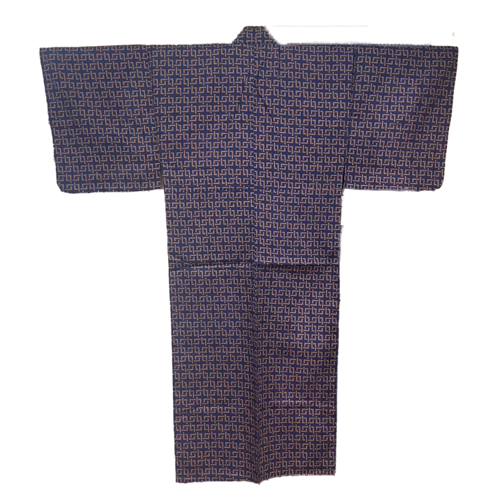 Men's Cotton Yukata, Casual Kimono - Dark Blue, Brown Chain