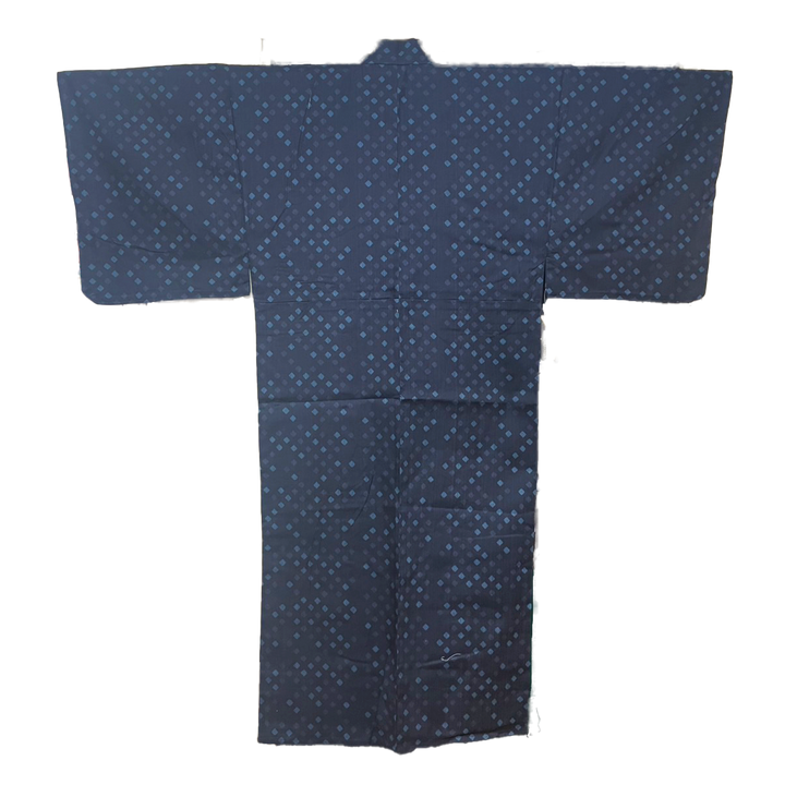 Men's Cotton Yukata, Casual Kimono - Dark Blue, Square Dots