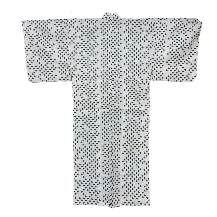 Men's Cotton Yukata, Casual Kimono - White, Square Dots