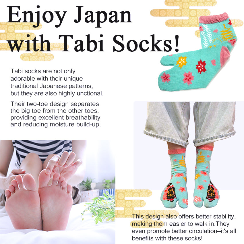 Japanese Tabi Split Toe Socks for Women – 3 Pairs (“Tenjiku Peony” / “Maiko” / “All-Over Blooming Sakura”) – Split-Toe Comfort Socks for Holiday & Everyday Gifting