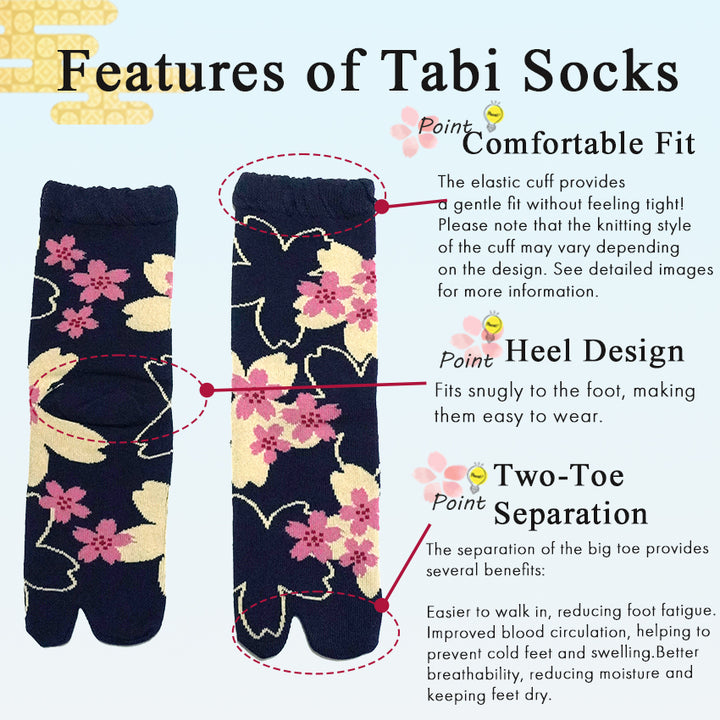 Japanese Tabi Split Toe Socks for Women – 3 Pairs (“Tenjiku Peony” / “Maiko” / “All-Over Blooming Sakura”) – Split-Toe Comfort Socks for Holiday & Everyday Gifting