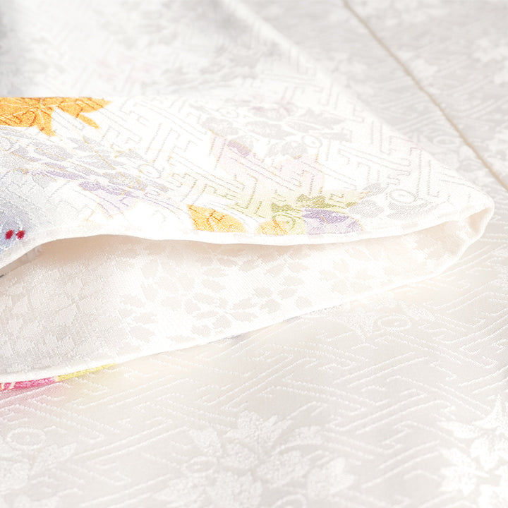 Vintage Japanese Furisode Kimono, Authentic Silk Formal Kimono Made in Japan, "Pure Harmony" – Off-White Silk Kimono with Royal Peonies & Autumn Maple