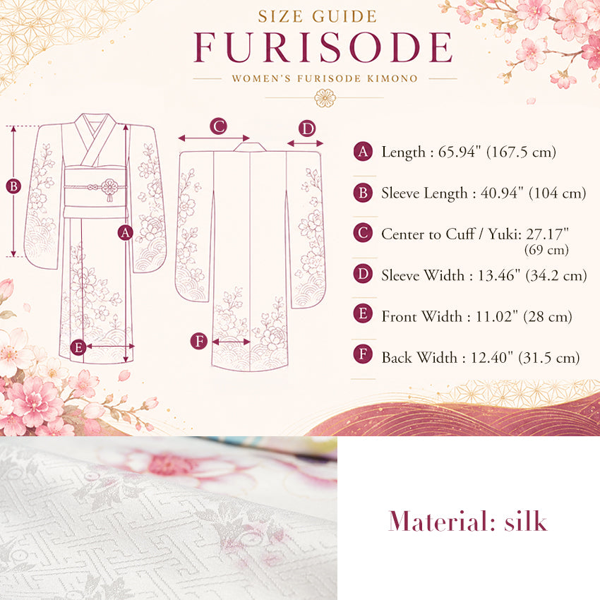 Vintage Japanese Furisode Kimono, Authentic Silk Formal Kimono Made in Japan, "Pure Harmony" – Off-White Silk Kimono with Royal Peonies & Autumn Maple