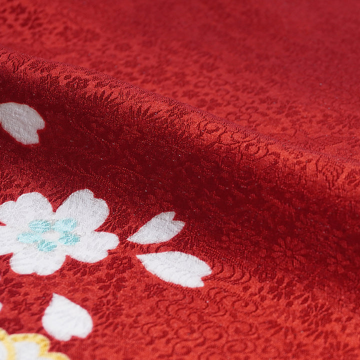 Vintage Japanese Furisode Kimono, Authentic Silk Formal Kimono Made in Japan, "Attracting Good Fortune" – Deep Crimson Silk Kimono with Lucky Mallet & Chrysanthemums