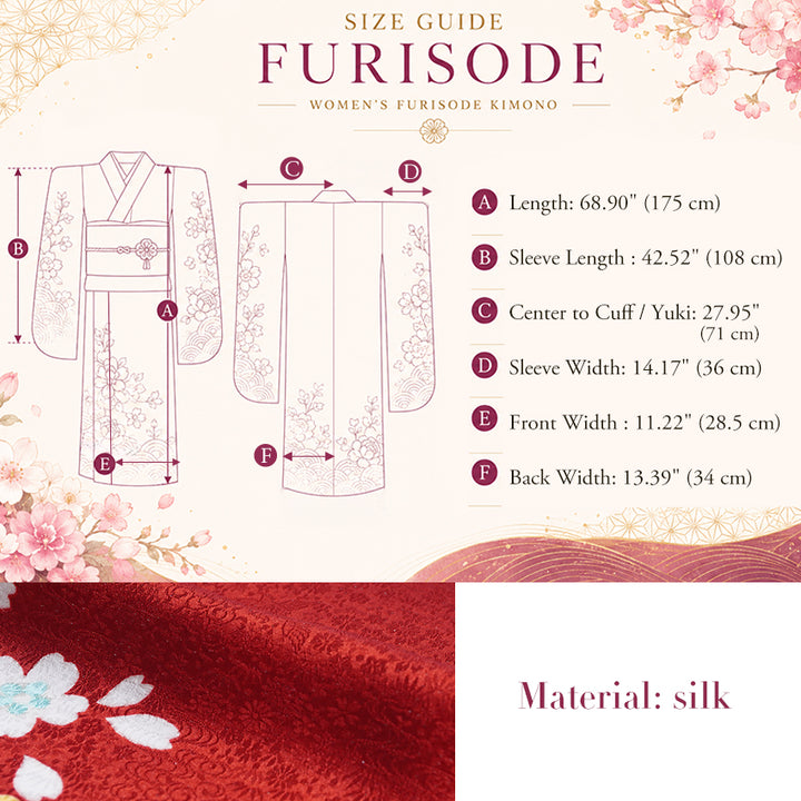 Vintage Japanese Furisode Kimono, Authentic Silk Formal Kimono Made in Japan, "Attracting Good Fortune" – Deep Crimson Silk Kimono with Lucky Mallet & Chrysanthemums