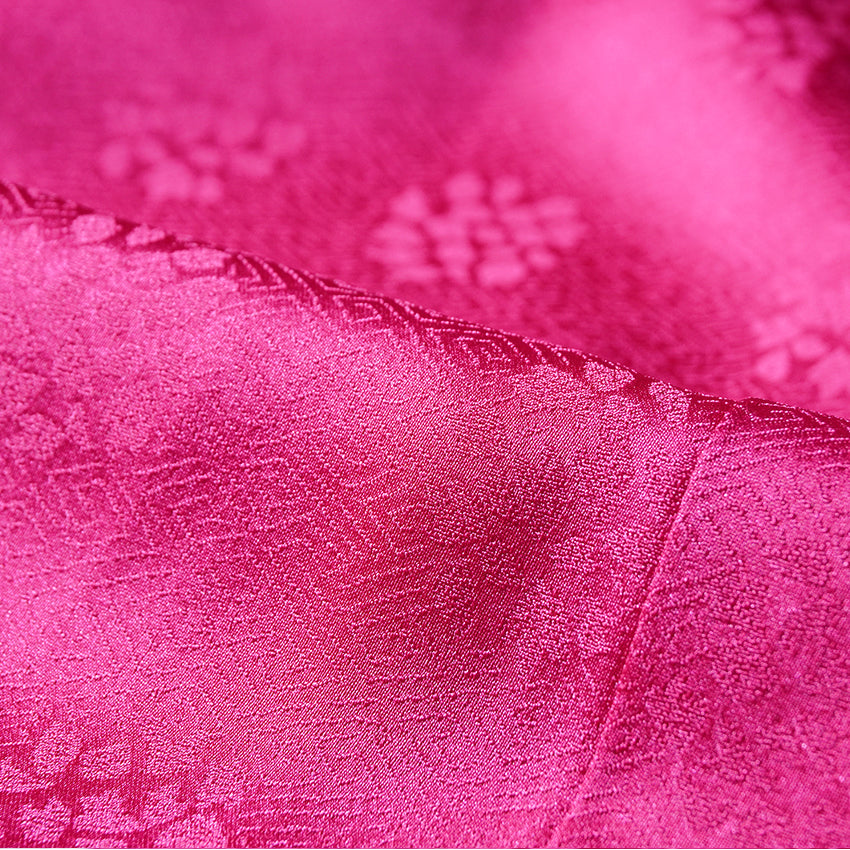 Vintage Japanese Furisode Kimono, Authentic Silk Formal Kimono Made in Japan, "Blossom Dream" – Vibrant Magenta Silk Kimono with Cloud & Cherry Blossom Weave