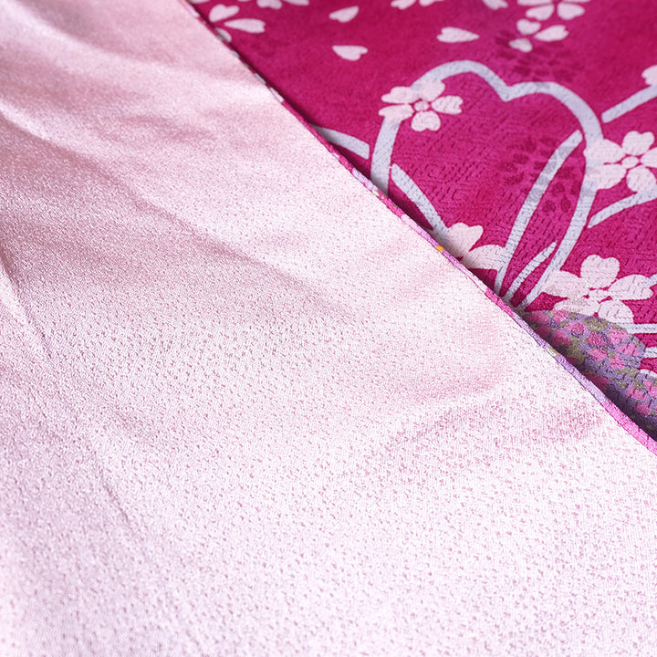 Vintage Japanese Furisode Kimono, Authentic Silk Formal Kimono Made in Japan, "Blossom Dream" – Vibrant Magenta Silk Kimono with Cloud & Cherry Blossom Weave