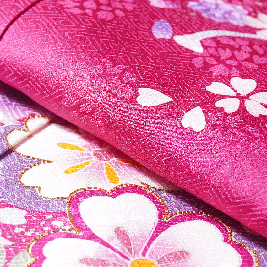 Vintage Japanese Furisode Kimono, Authentic Silk Formal Kimono Made in Japan, "Blossom Dream" – Vibrant Magenta Silk Kimono with Cloud & Cherry Blossom Weave