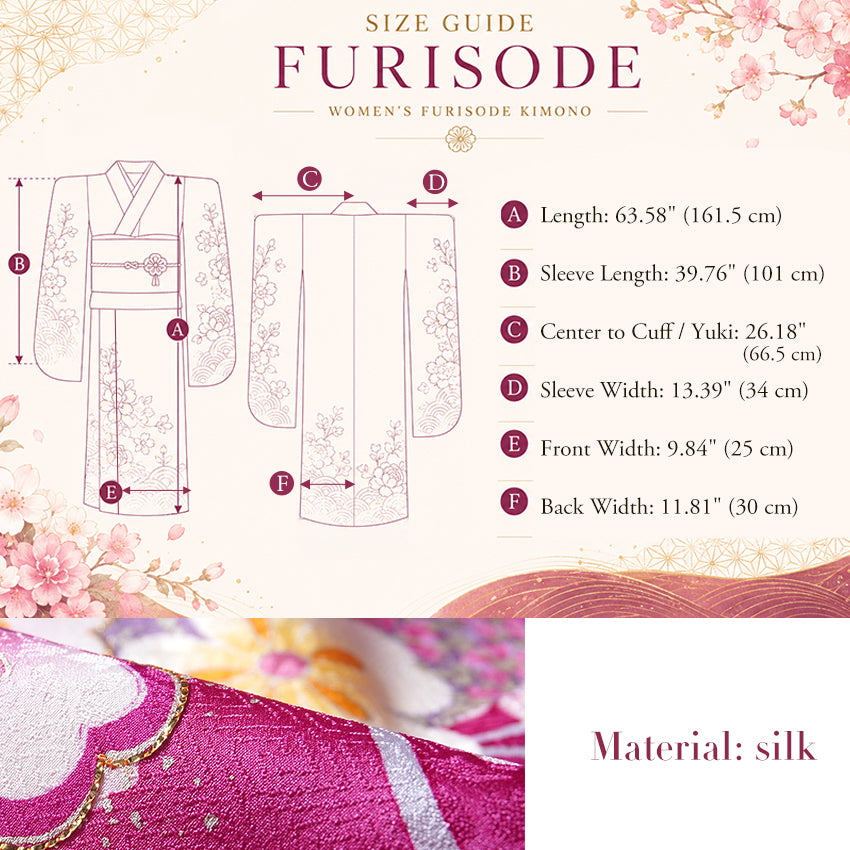 Vintage Japanese Furisode Kimono, Authentic Silk Formal Kimono Made in Japan, "Blossom Dream" – Vibrant Magenta Silk Kimono with Cloud & Cherry Blossom Weave