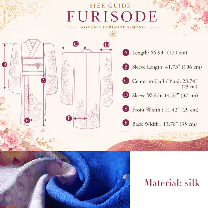 Vintage Japanese Furisode Kimono, Authentic Silk Formal Kimono Made in Japan, "Midnight Sakura" – Ocean Blue Silk Kimono with Layered Cherry Blossom Weave