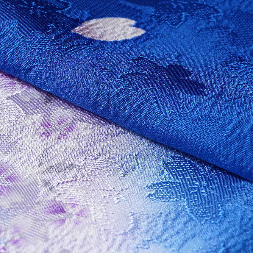 Vintage Japanese Furisode Kimono, Authentic Silk Formal Kimono Made in Japan, "Midnight Sakura" – Ocean Blue Silk Kimono with Layered Cherry Blossom Weave