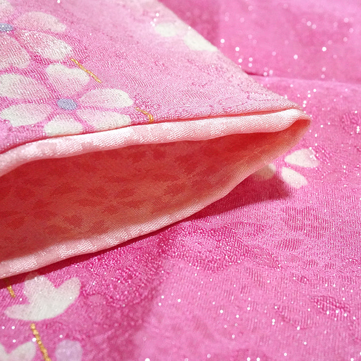 Vintage Japanese Furisode Kimono, Authentic Silk Formal Kimono Made in Japan, "Blushing Butterfly" – Romantic Pink Silk Kimono with Shimmering Butterflies