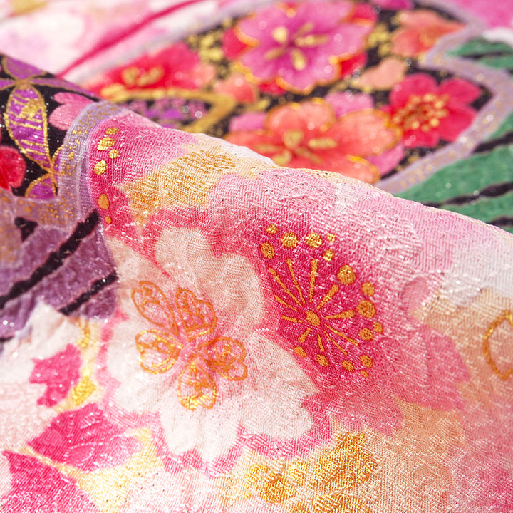 Vintage Japanese Furisode Kimono, Authentic Silk Formal Kimono Made in Japan, "Blushing Butterfly" – Romantic Pink Silk Kimono with Shimmering Butterflies