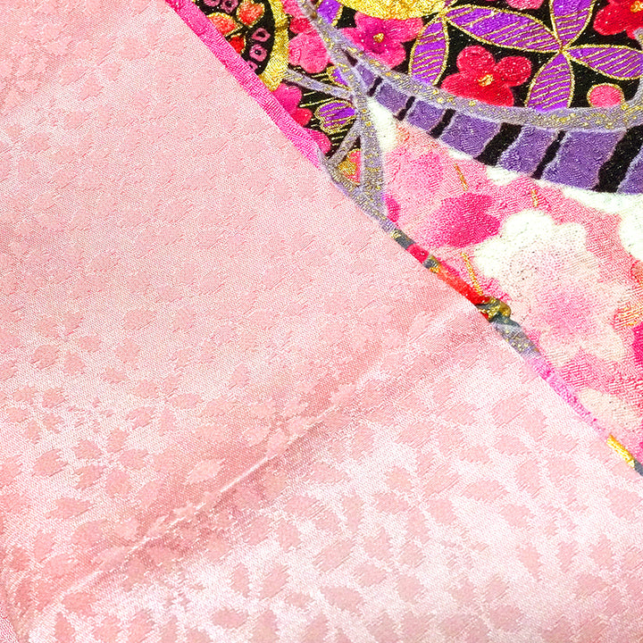 Vintage Japanese Furisode Kimono, Authentic Silk Formal Kimono Made in Japan, "Blushing Butterfly" – Romantic Pink Silk Kimono with Shimmering Butterflies