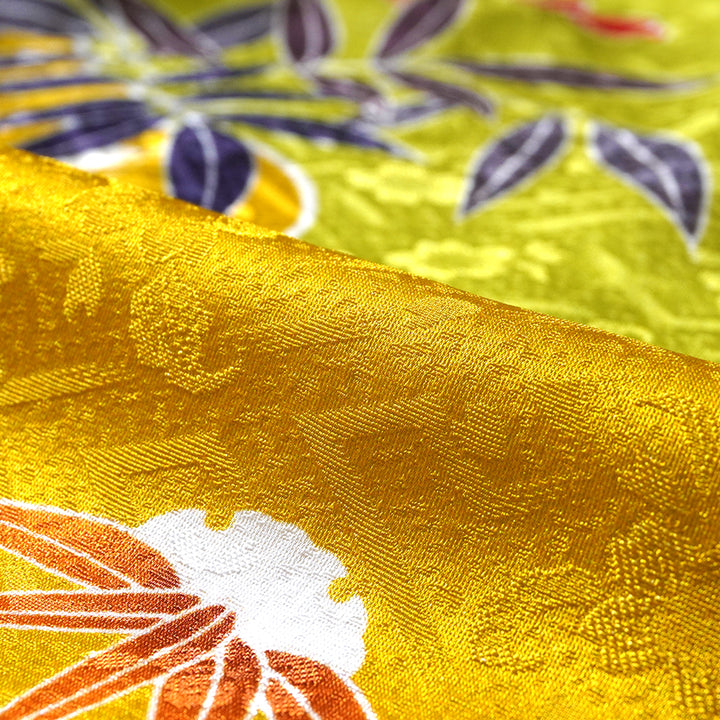 Vintage Japanese Furisode Kimono, Authentic Silk Formal Kimono Made in Japan, "Spring Stream Elegance" – Lime Green Silk Kimono with Golden Sakura, Bamboo & Stream
