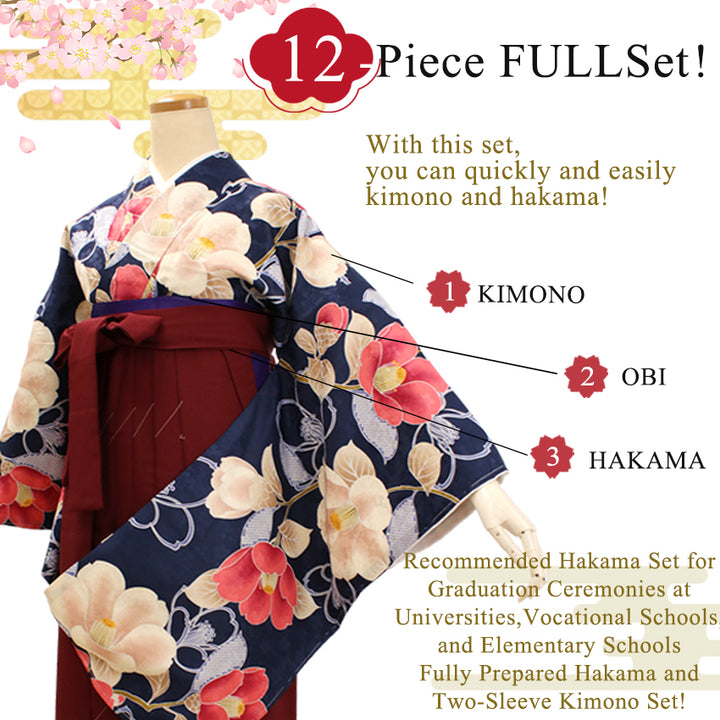 Woman's Kimono and Hakama -12piece- full Set