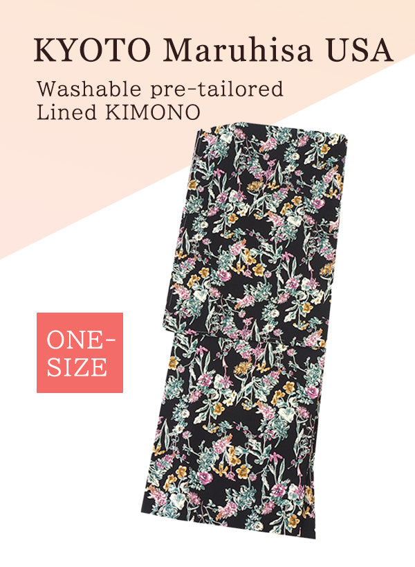 Washable pre-tailored Lined KIMONO【ONE-SIZE】（Floral and leaf patterns.）