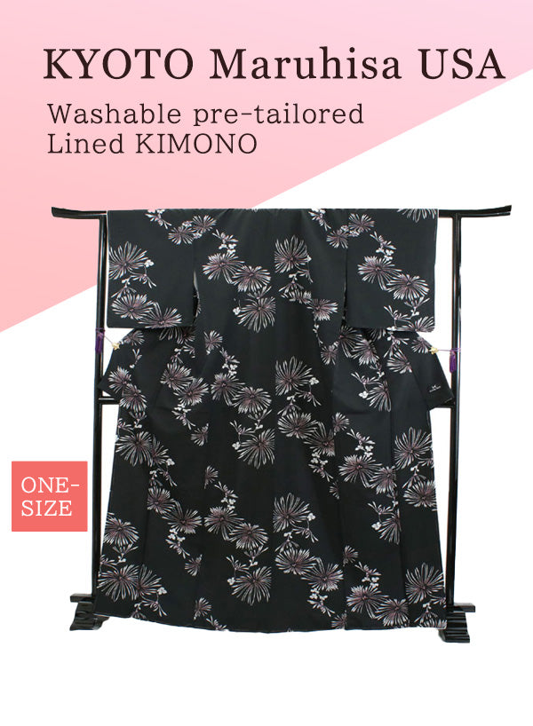 Washable pre-tailored Lined KIMONO【ONE-SIZE】（chrysanthemum pattern.）