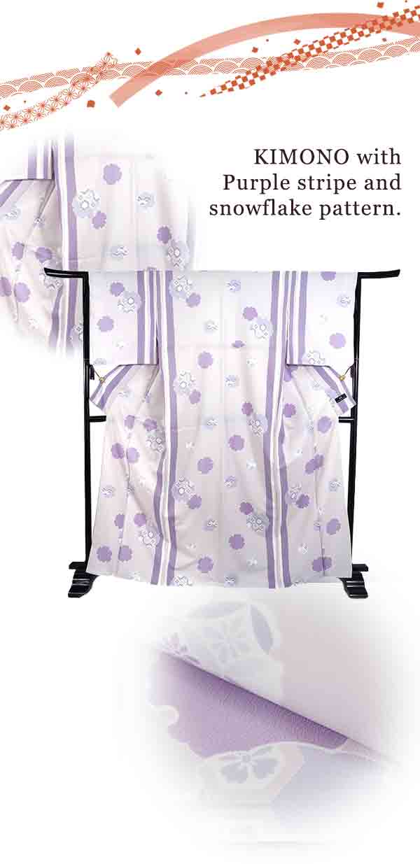 Washable pre-tailored Lined KIMONO【ONE-SIZE】（Purple stripe and snowflake pattern.）