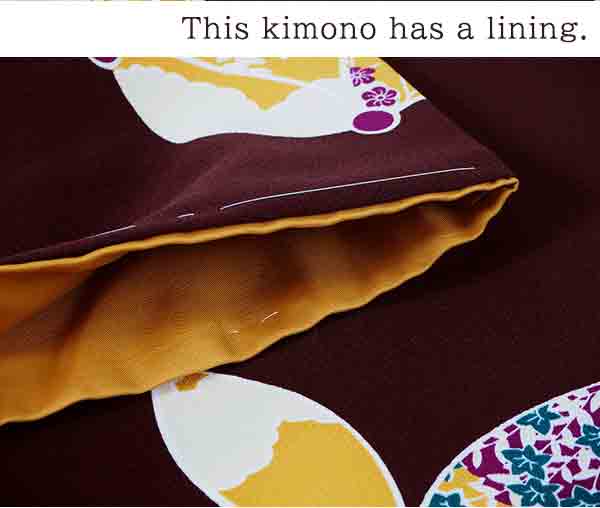 Washable pre-tailored Lined KIMONO【ONE-SIZE】（Chrysanthemums, bellflowers, and plums in cloisonne.）