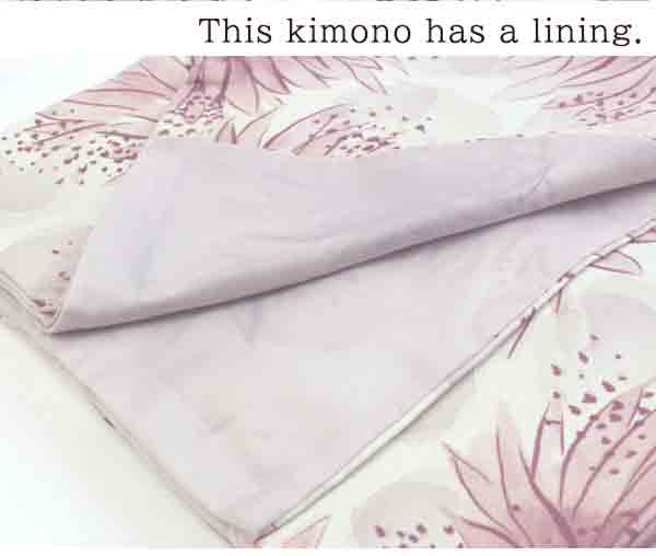 Washable pre-tailored Lined KIMONO【ONE-SIZE】（Large dahlia-like flowers pattern.）