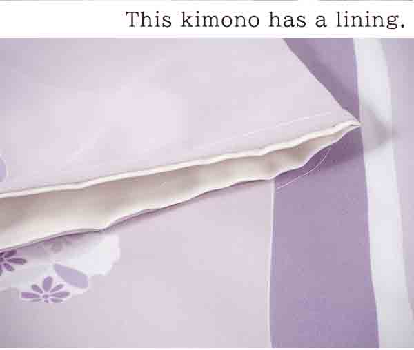 Washable pre-tailored Lined KIMONO【ONE-SIZE】（Purple stripe and snowflake pattern.）