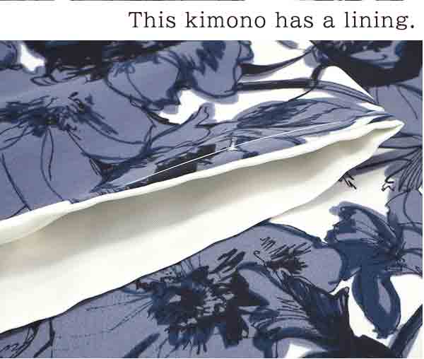 Washable pre-tailored Lined KIMONO【ONE-SIZE】（Larger floral pattern.）