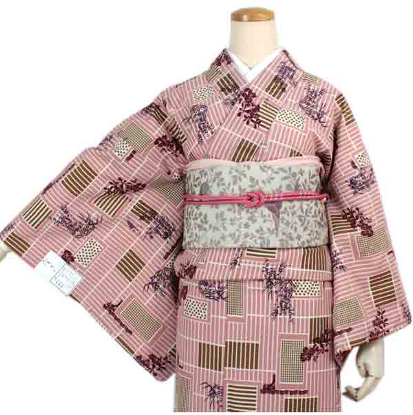 Washable pre-tailored Lined KIMONO【ONE-SIZE】（The latticework is colored brown in places and has a floral pattern like an orchid pattern.）