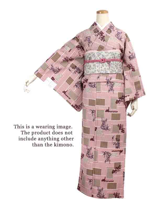 Washable pre-tailored Lined KIMONO【ONE-SIZE】（The latticework is colored brown in places and has a floral pattern like an orchid pattern.）